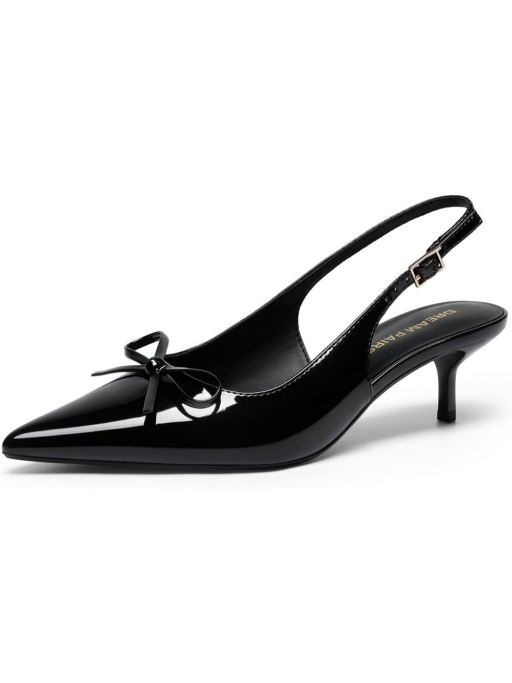 Dream Pairs Women's Black PAT Slingback Kitten Heel Pointed Toe Bow Pumps